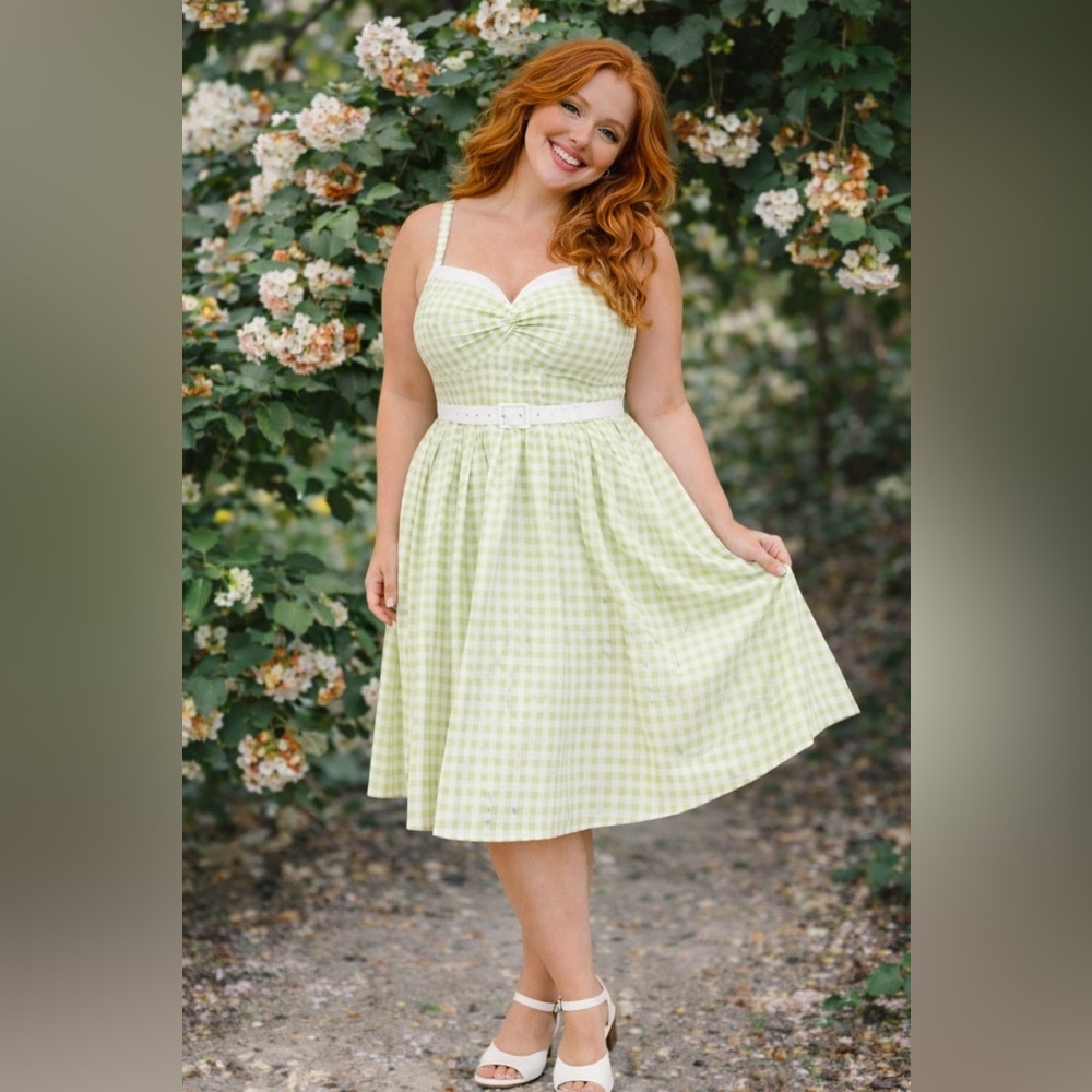 Torrid Retro Chic Green & White Gingham Twist-Front Swing Dress, 2X, NWT! - Picture 8 of 15